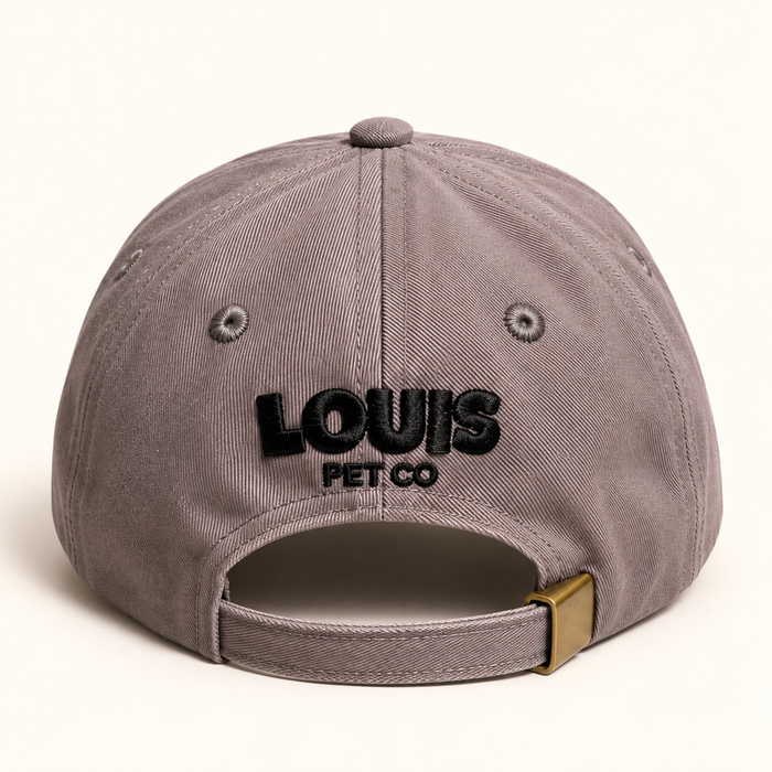 The Louis Hat in Charcoal — back Louis Pet Co lettering